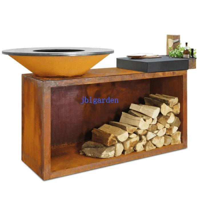 Outdoor Corten Steel Fire Pit BBQ With Cooking Grill