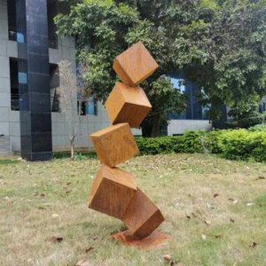 Cube Corten Steel Rzeźba zewnętrzna