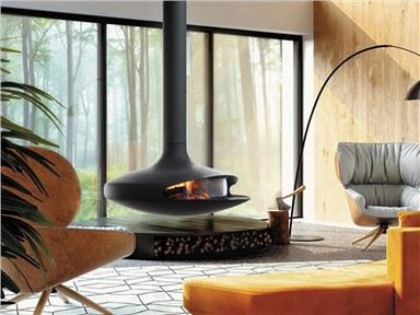 Kominek podwieszany opalany drewnem okrągłym