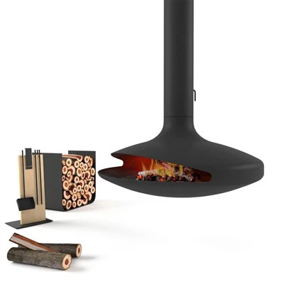 Nowoczesny kominek wiszący w willi hotelowej